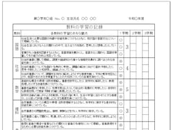 【通知表の見本】2021年から新しくなった中学校の通知表。上から順に「知識・技能」「思考・判断・表現」「主体的に学習に向かう態度」の観点となっている。