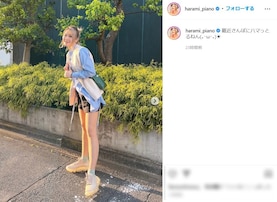 ハラミちゃん、ショーパンからすらりと伸びる美脚ショットにファン大興奮「脚長ッ…」「スーパーモデルハラミちゃん」