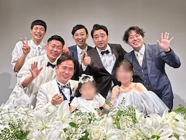 エハラマサヒロ、トレエン斎藤司の結婚式ショット公開！ 「斎藤さん髪あってイケメン」「髪の毛生えて見えます」