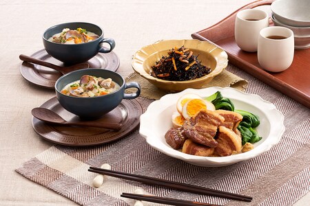 “豚肉の角煮” “ひじき” “クラムチャウダー” 