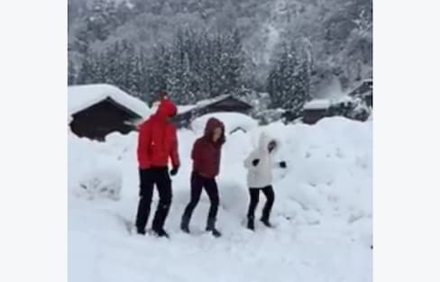 Jumping into the Snow at a UNESCO Site