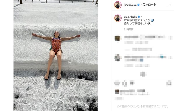 「いや～～～んめっちゃ寒そう」池江璃花子が水着姿のまま雪上ダイブでファンからコメント殺到