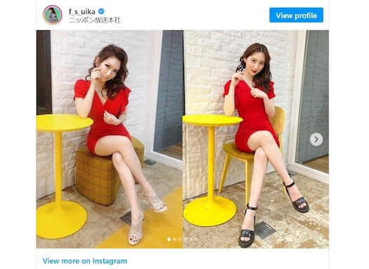 ウイカ、真っ赤なミニ丈ドレスで美脚ショット！ 「脚線美が最高のポーズ」「ウイカさんしか勝たん」