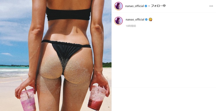 菜々緒、刺激強すぎ？ 美尻あらわなビキニショット披露！ 砂のついた美尻がセクシーさを醸し出す