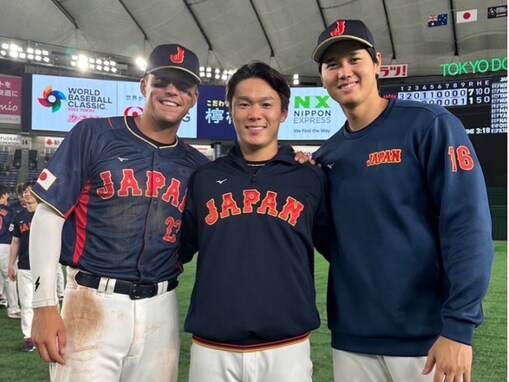 大谷翔平、山本由伸＆ヌートバーとスリーショットでWBC1次リーグ突破を報告！ 「昨日のヒーローたちだね」