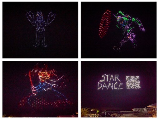 横浜・八景島で圧巻のドローンショー！ 『ウルトラマン』『エヴァ』『鬼滅の刃』…夜空に動くキャラが