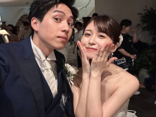 元欅坂46メンバー、純白ウエディングドレスの結婚式ショットに反響！ イケメン俳優とのツーショットも