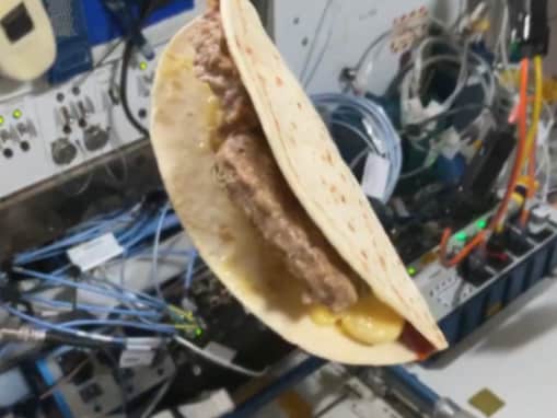 「うわ！中身が出ずに浮いてる」大西卓哉氏、宙に浮くチーズバーガー公開！ 「宇宙でプチクッキング」