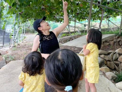 「食べながらも目線はわが子」横澤夏子、子どもたちとのぶどう狩りショットに「母の顔がまたすてき」の声