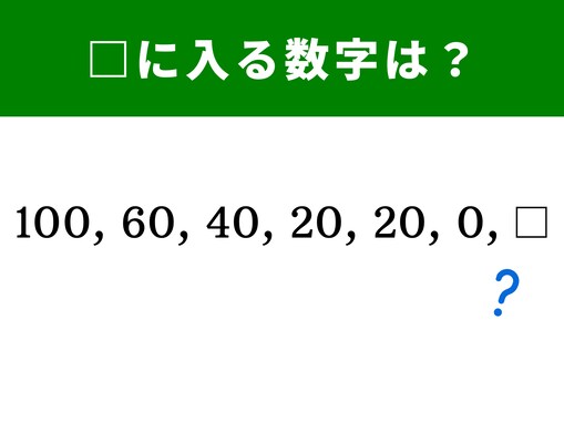 【算数クイズ】100、60、40、20、20、0に続く数字は？ 差の法則を見抜こう