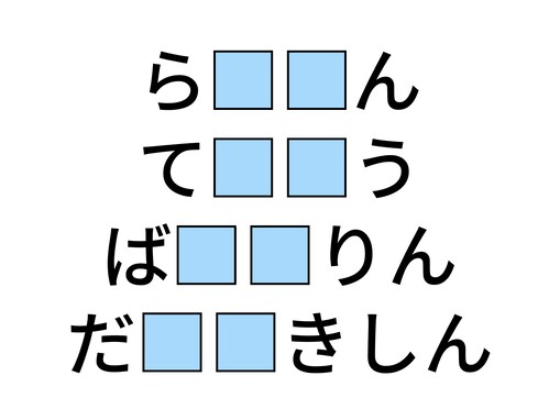 【ひらがなクイズ】解けると快感！ 空欄に共通する2文字は？百獣の王や優雅な楽器の名前がヒント