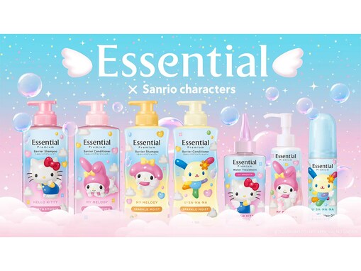 7月18日から数量限定！ キティ、マイメロ、ウサハナがまさかの天使姿に！ 「サンリオ×エッセンシャル」のヘアケアアイテム5種