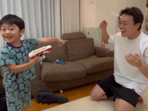 「夫を全然心配しない妻」おばたのお兄さん、“息子に容赦なく射撃され”るも「今日もおばた家は平和」の声