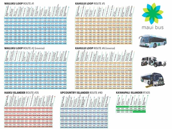 マウイバスのウェプサイトより。ルート＆時刻表