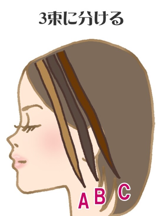 1. 毛束を3つに取りわける