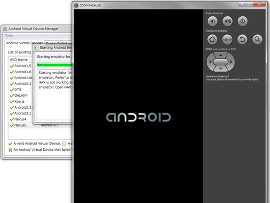 エミュレータ内でAndroid OSを起動している途中