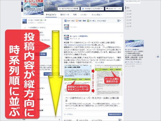 投稿が時系列に並ぶ「タイムライン」