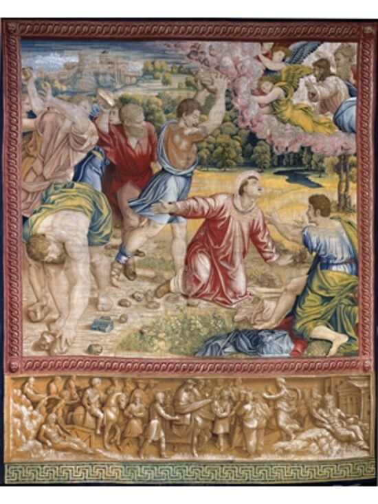 ラファエロ・サンツィオ(原寸大下絵)/ピーテル・ファン・アールスト工房(織り) 《聖ステパノの殉教》 1517-19 年 タペストリー 450x370 cm ヴァチカン美術館 ? Musei Vaticani