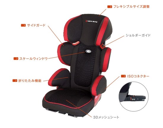 日本で初めてのISOFIXジュニアシート。使い勝手の向上と、一段の安全性が期待できます。