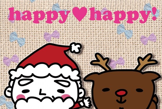 グリーティングカード　サンタとトナカイ　クリスマス　イラスト　カラー　かわいい