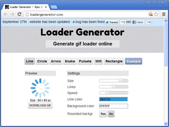 ウェブ上でローディングGIF画像を簡単に作成できる「Loader Generator」