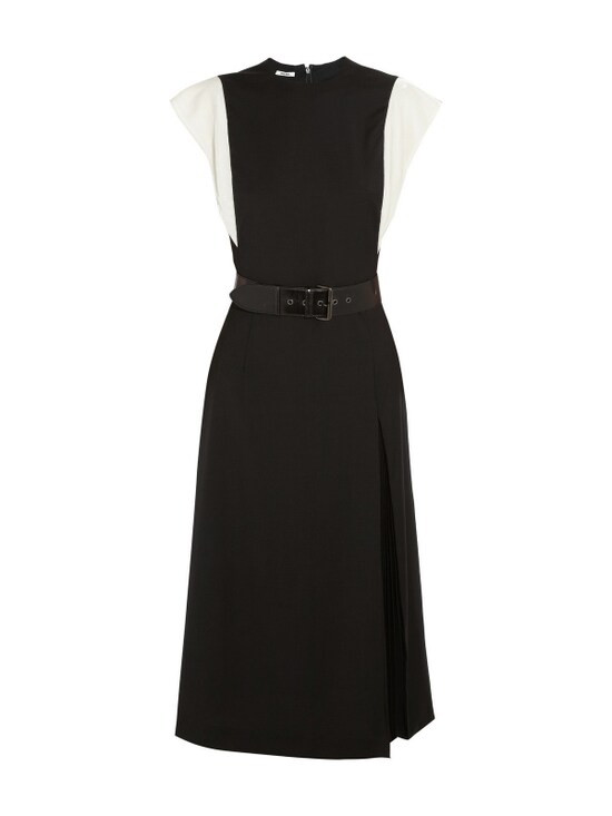 Miu Miu／Velvet-trimmed belted wool dress