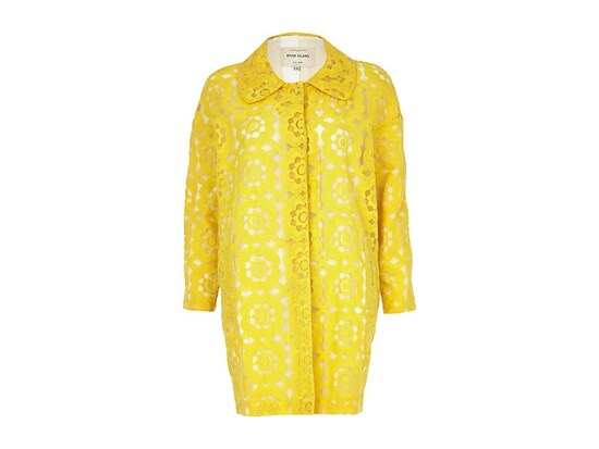 YELLOW FLORAL EMBROIDERED COAT（River Island）
