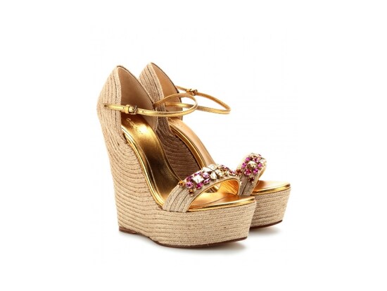 Carolina embellished espadrille wedge sandals（Gucci）