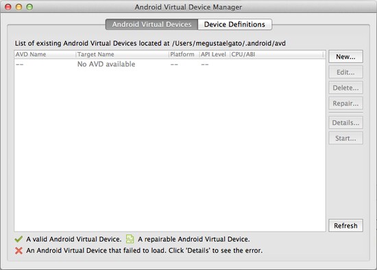 AVD Managerを起動した様子