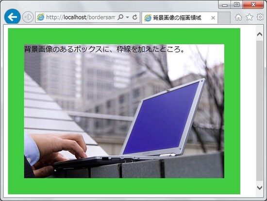背景画像付きのボックスに枠線を付加したところ