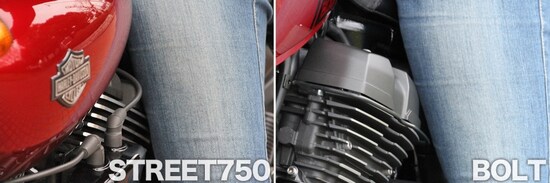 どちらのモデルも、またがった際にエンジンのシリンダーヘッドが腿に当たる。特にボルトは出過ぎな感が。ここだけはもはやどうしようもないが……