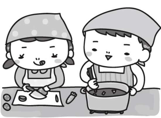 【モノクロ】家庭科の授業風景のカットです。