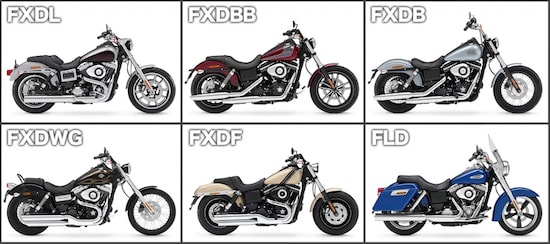 チョッパースタイルにレーサースタイル、ツーリングモデルなどダイナモデルのスタイルは多岐に渡る