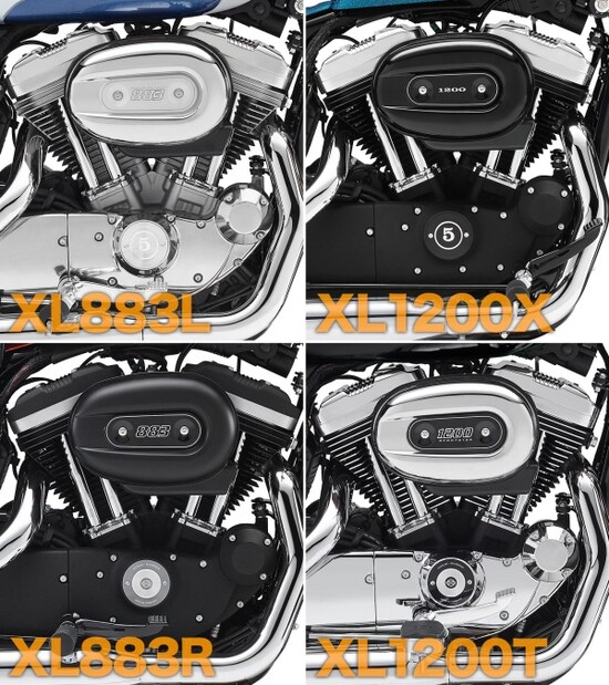 エンジンのカラーリング違いは、スポーツスターだけで4バージョンある。ここも車両選びのキモになるか……？