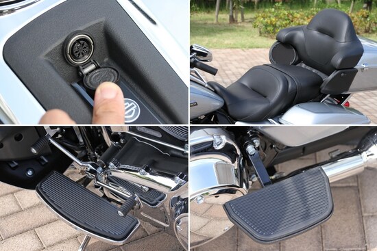 ラグジュアリーソファと形容していいほどのパッセンジャーシート、前後にひとつずつ設置された電気供給コネクタ、安心して足を置いておけるフットボードなど、至れり尽くせりの装備が