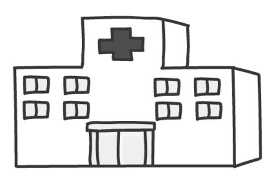 【モノクロ】病院の建物カットです。