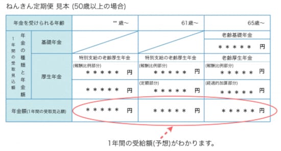 ねんきん定期便 見本