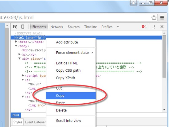 メニューから「Copy」を選択