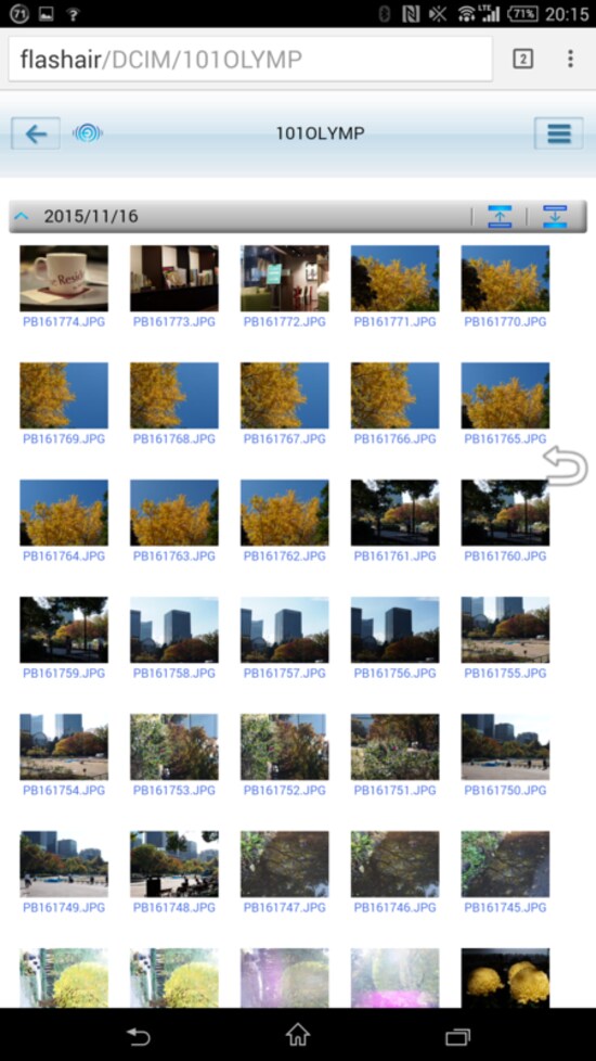 ブラウザにてhttp://flashairにアクセスした例