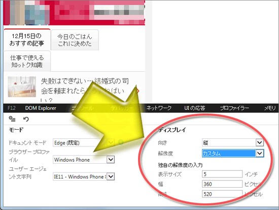 端末サイズを選択したり、手動で設定したりできる