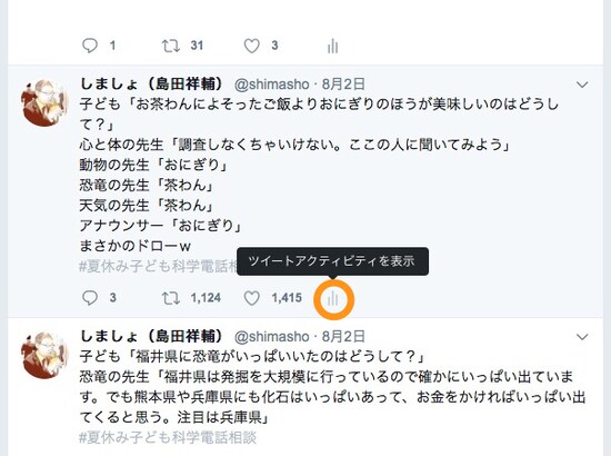 棒グラフのアイコンをクリック