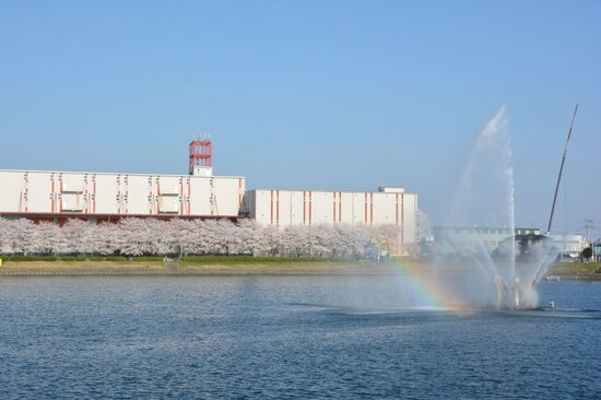 噴水スカイウォーター吹き出した水の虹色の輝き