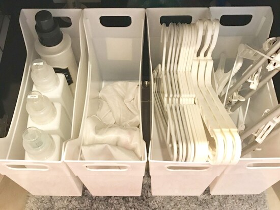 100均の収納ボックス活用実例：ファイルボックスを使った洗濯用品の収納