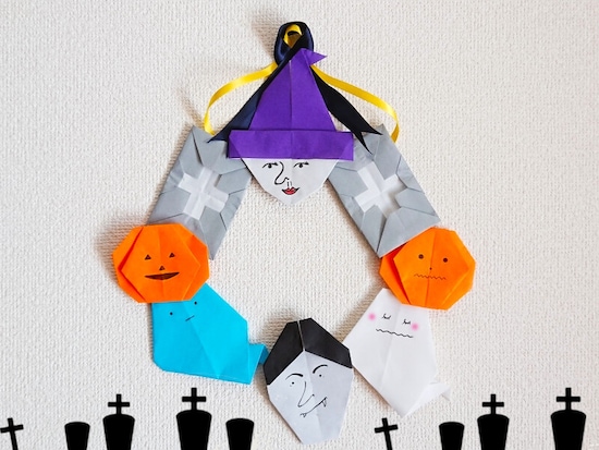 ハロウィン折り紙,折り紙リース