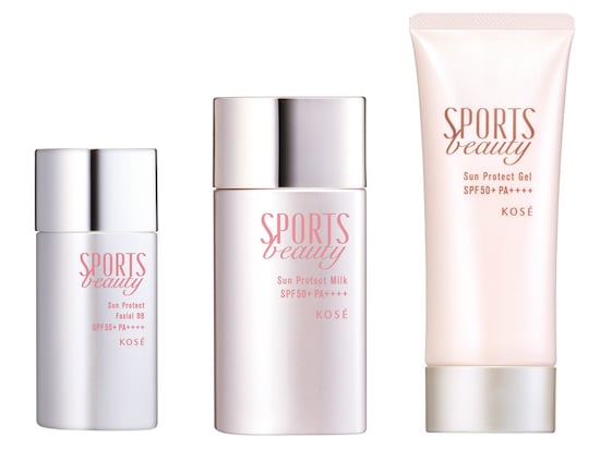 左からスポーツ ビューティ　サンプロテクト フェイシャルBB、スポーツ ビューティ　サンプロテクト ミルク、スポーツ ビューティ　サンプロテクト ジェル
