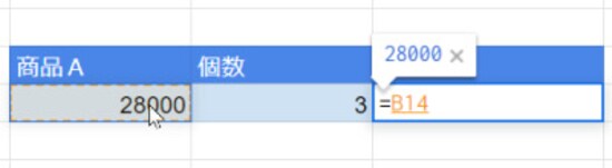  商品Ａの金額をクリック