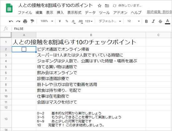 チェックボックスが挿入されます。