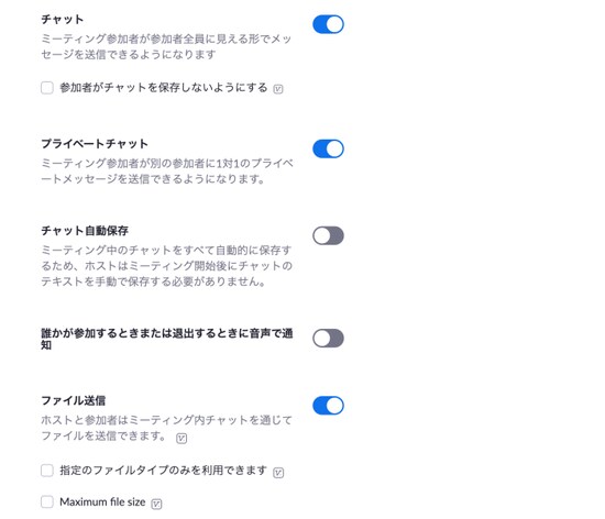 チャットの設定項目
