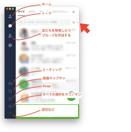 パソコン版LINEアプリの各アイコンの概要