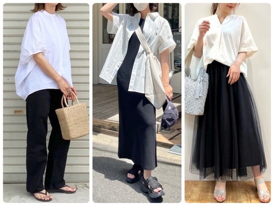 快適に着られるゆったり白シャツをモノトーンコーデでおしゃれ度アップ
